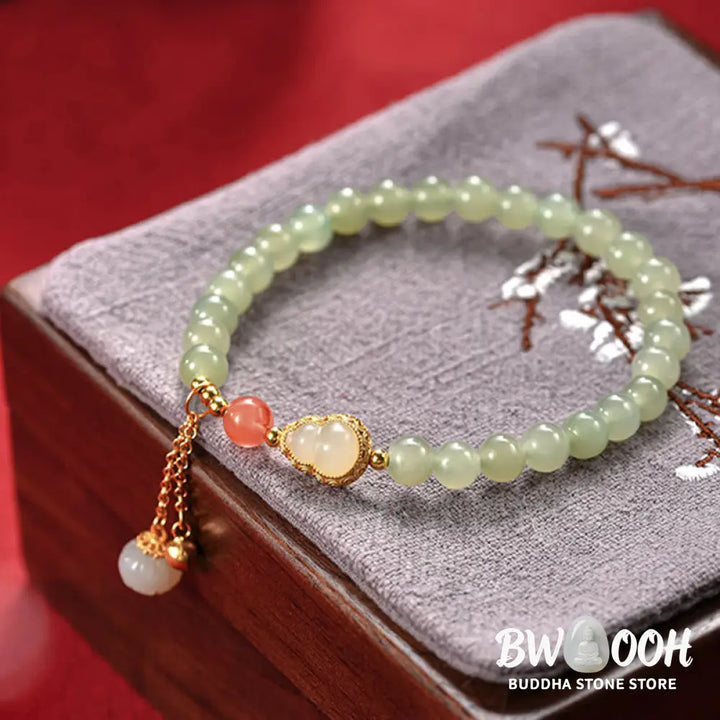 Buddha Stones 925 Sterling Silver Hetian Jade Gourd Lotus Abundance Luck Bracelet - BWOOOH - Hetian