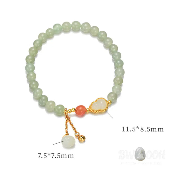 Buddha Stones 925 Sterling Silver Hetian Jade Gourd Lotus Abundance Luck Bracelet - BWOOOH - Hetian