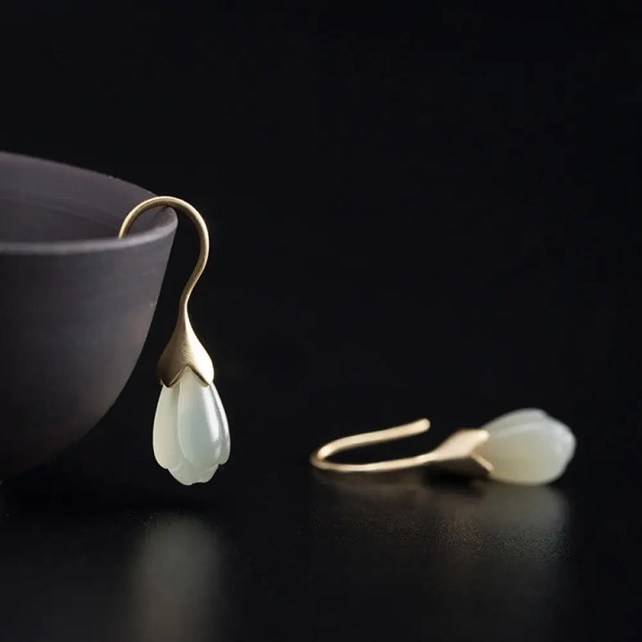 BWOOOH 925 Sterling Silver Hetian Jade Magnolia Abundance Drop Earrings — Sterling Silver jade bracelet for spiritual heal...