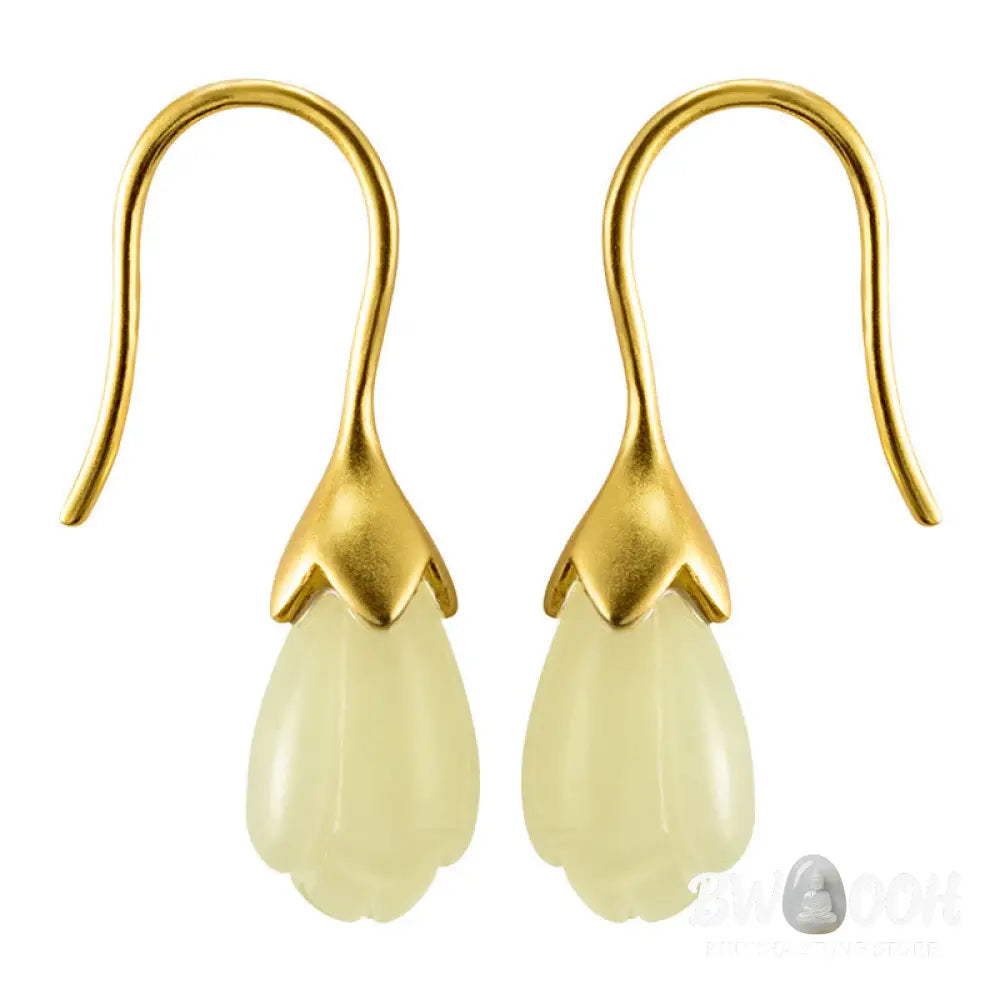 Buddha Stones 925 Sterling Silver Hetian Jade Magnolia Abundance Drop Earrings - 925 Sterling Silver - Earrings