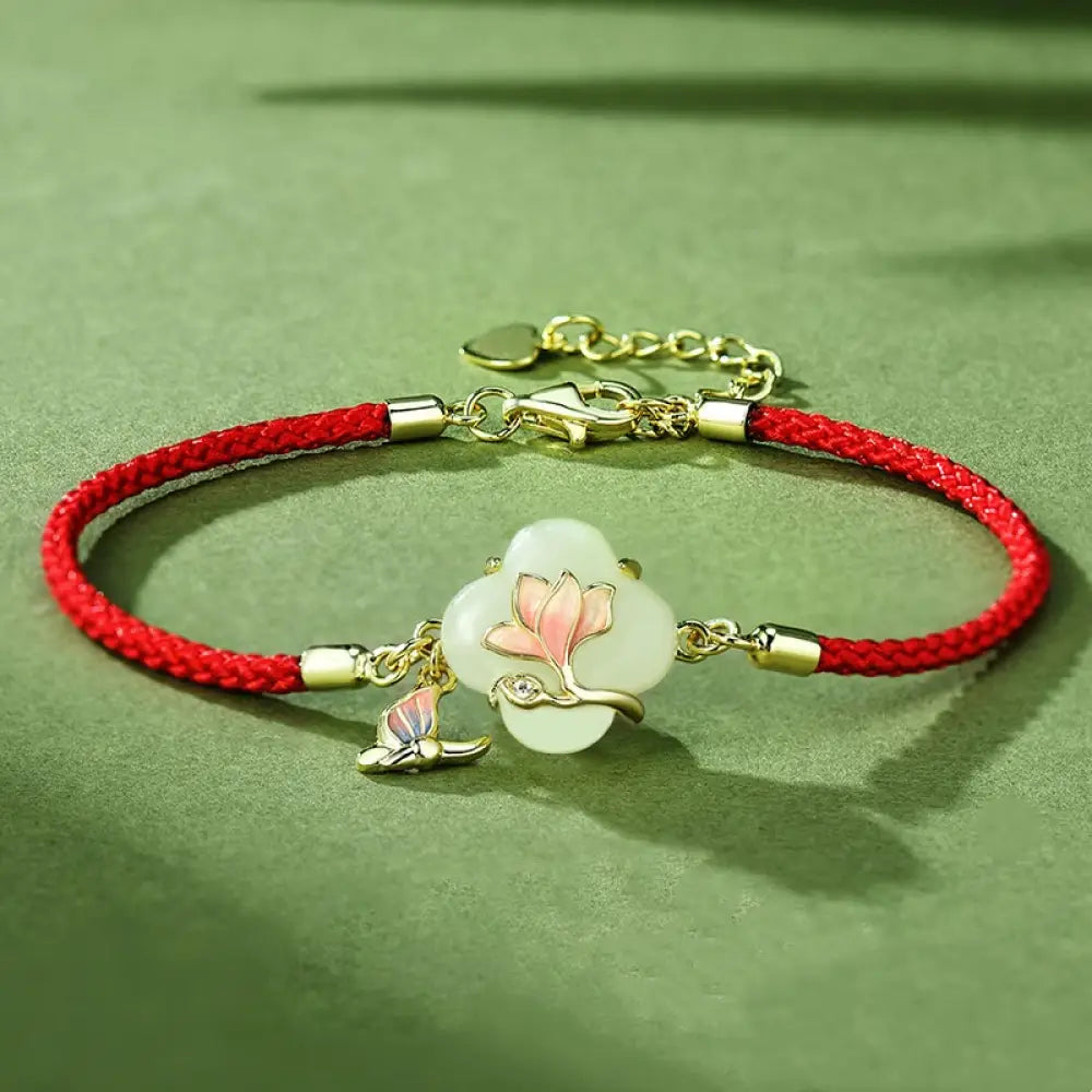 BWOOOH BWOOOH 925 Sterling Silver Hetian Jade Magnolia Flower Butterfly Luck Chain Bracelet - BWOOOH - Handcrafted 925 Sterling Silver jewelry