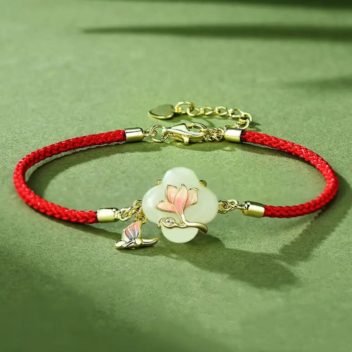 BWOOOH BWOOOH 925 Sterling Silver Hetian Jade Magnolia Flower Butterfly Luck Chain Bracelet - BWOOOH - Handcrafted 925 Sterling Silver jewelry