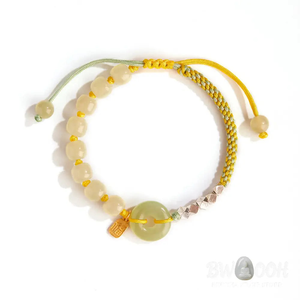 Buddha Stones 925 Sterling Silver Hetian Jade Peace Buckle Beaded Luck Happiness Charm Bracelet - BWOOOH - Bracelet