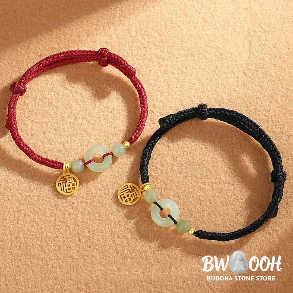 Buddha Stones 925 Sterling Silver Hetian Jade Peace Buckle Fu Character Charm Abundance Bracelet - BWOOOH - Bracelet