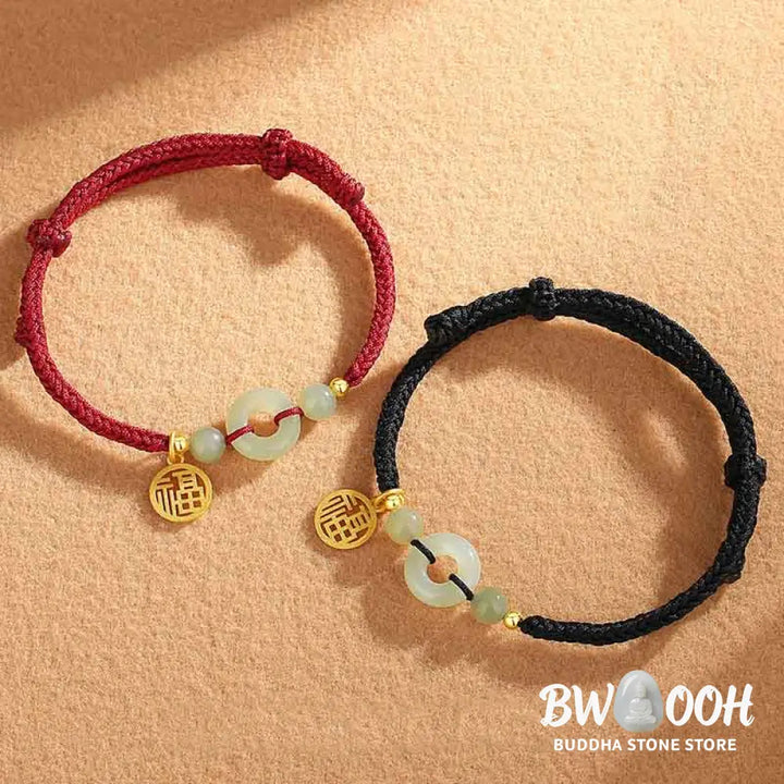Buddha Stones 925 Sterling Silver Hetian Jade Peace Buckle Fu Character Charm Abundance Bracelet - BWOOOH - Bracelet