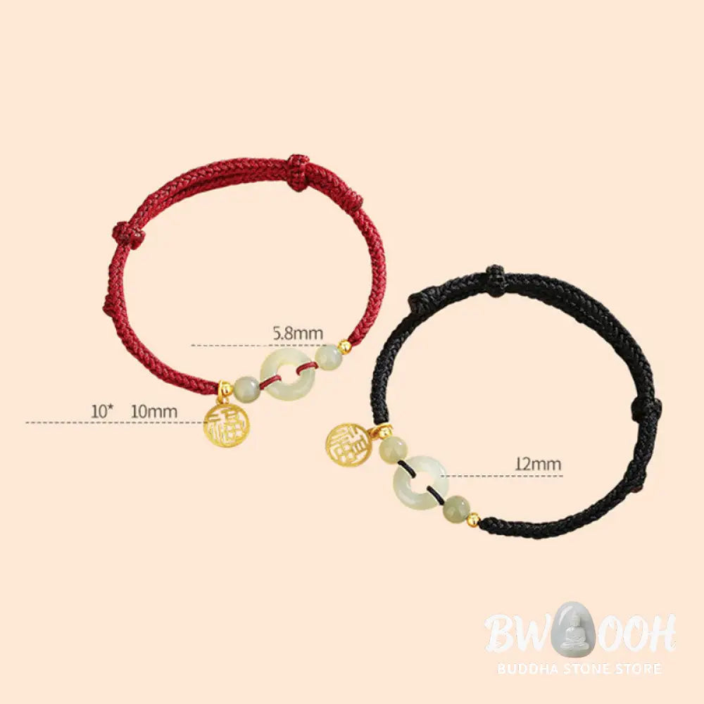 Buddha Stones 925 Sterling Silver Hetian Jade Peace Buckle Fu Character Charm Abundance Bracelet - BWOOOH - Bracelet