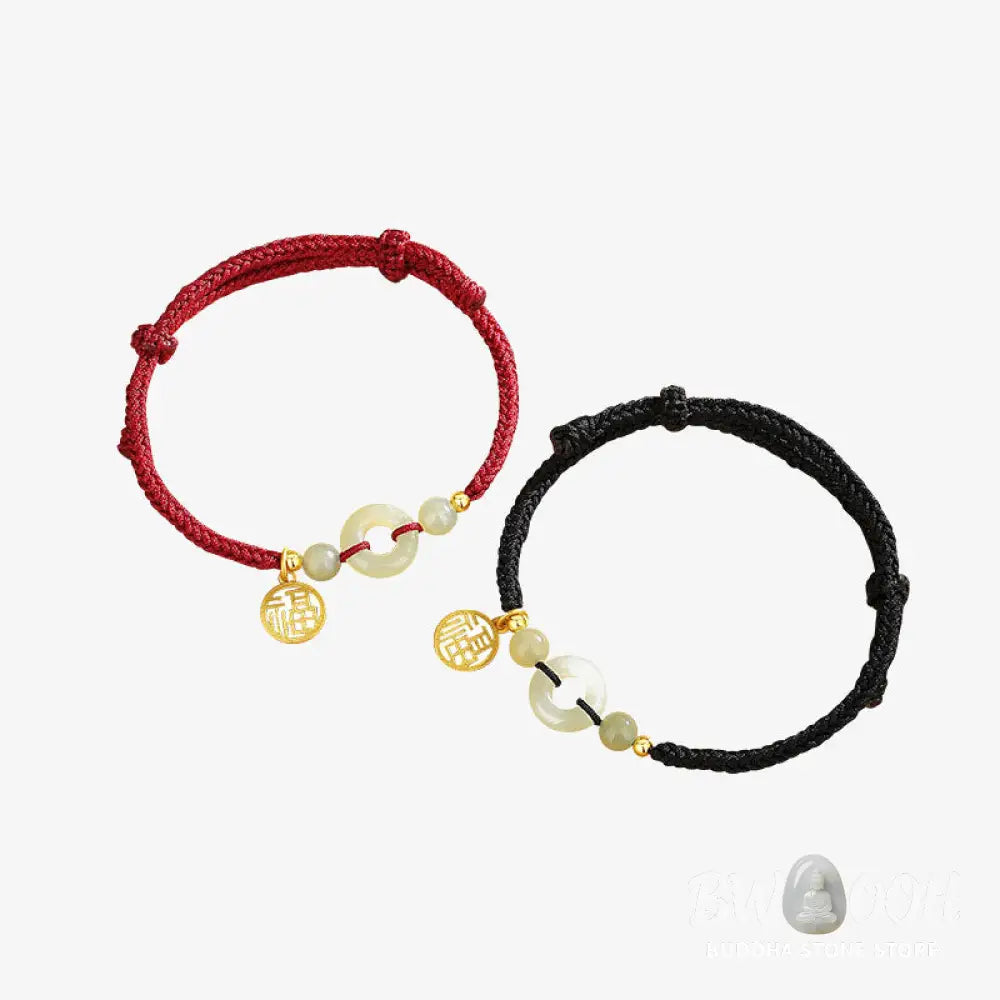 Buddha Stones 925 Sterling Silver Hetian Jade Peace Buckle Fu Character Charm Abundance Bracelet - BWOOOH - Bracelet