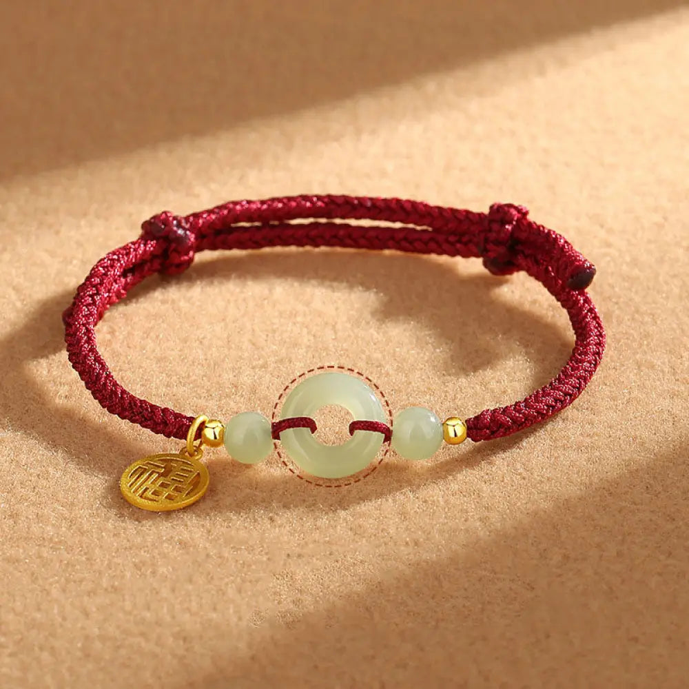 BWOOOH 925 Sterling Silver Hetian Jade Peace Buckle Fu Character Charm Abundance Bracelet - BWOOOH - Red