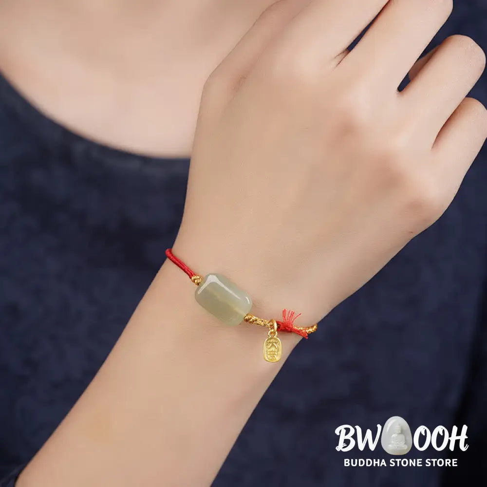 Buddha Stones 925 Sterling Silver Hetian Jade Prosperity Bracelet - Bracelet