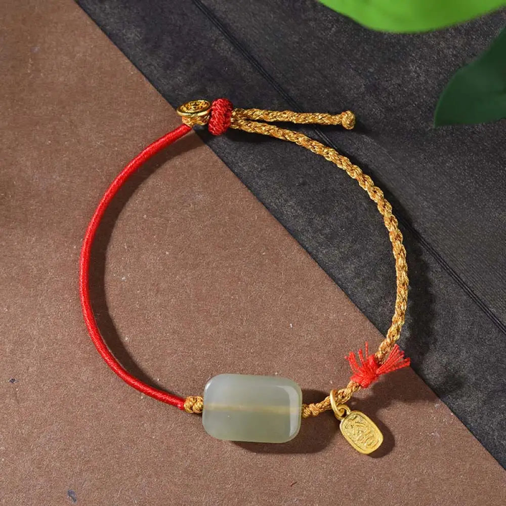 BWOOOH 925 Sterling Silver Hetian Jade Prosperity Bracele