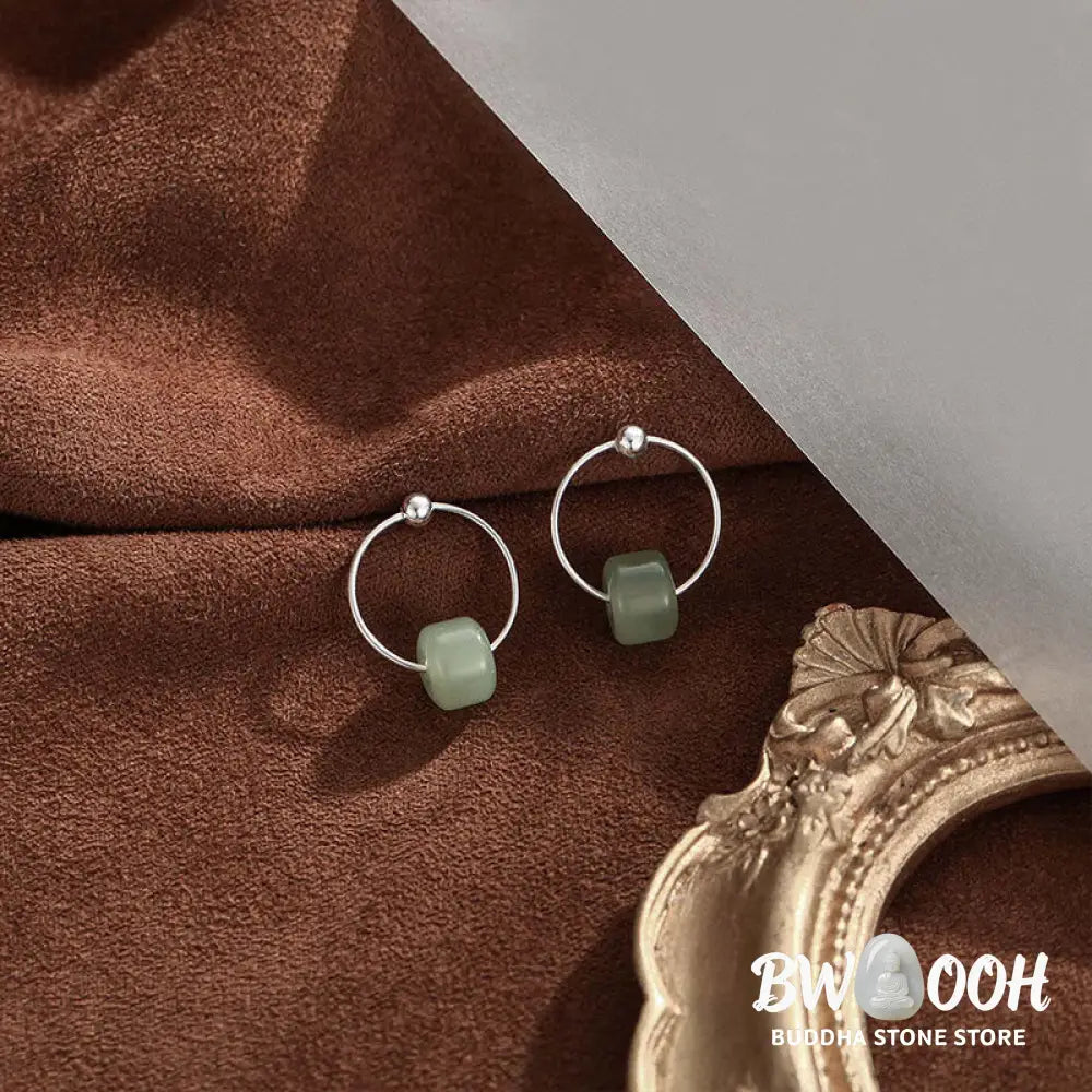 Buddha Stones 925 Sterling Silver Hetian Jade Prosperity Earrings - Hetian Jade(925 Sterling Silver Posts) - Earrings