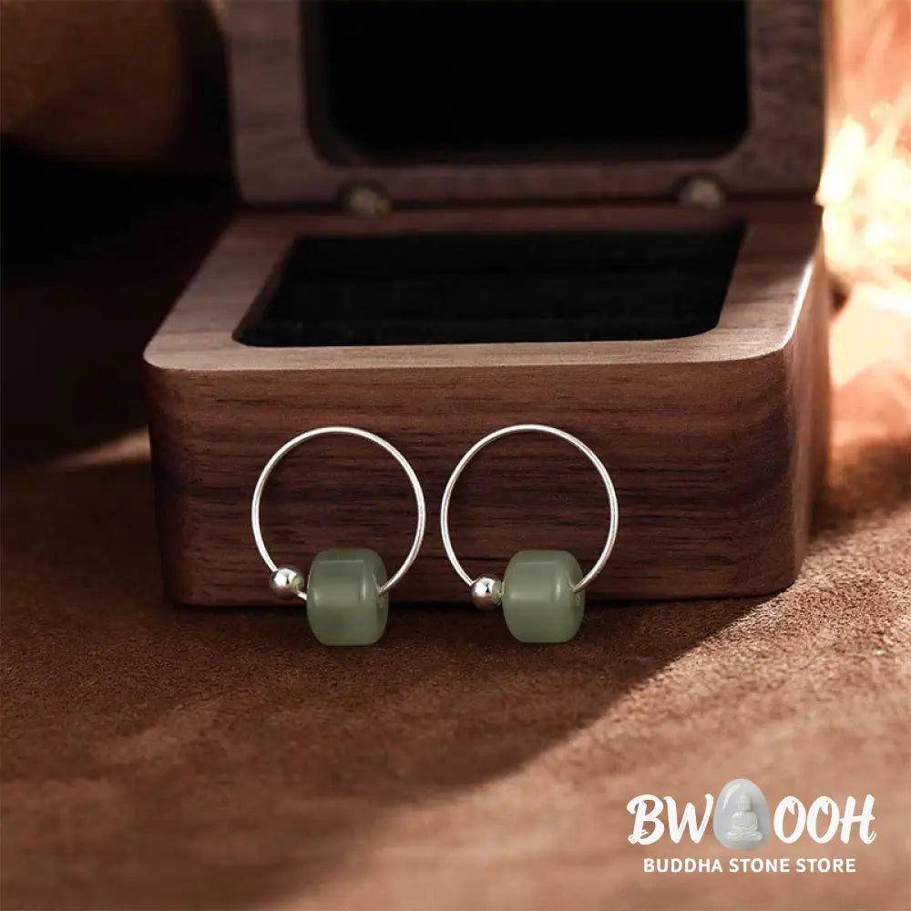 Buddha Stones 925 Sterling Silver Hetian Jade Prosperity Earrings - Hetian Jade(925 Sterling Silver Posts) - Earrings