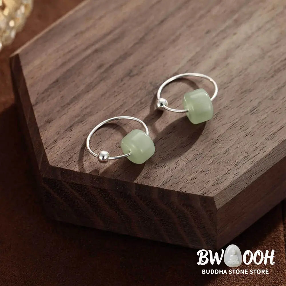 Buddha Stones 925 Sterling Silver Hetian Jade Prosperity Earrings - Hetian Jade(925 Sterling Silver Posts) - Earrings