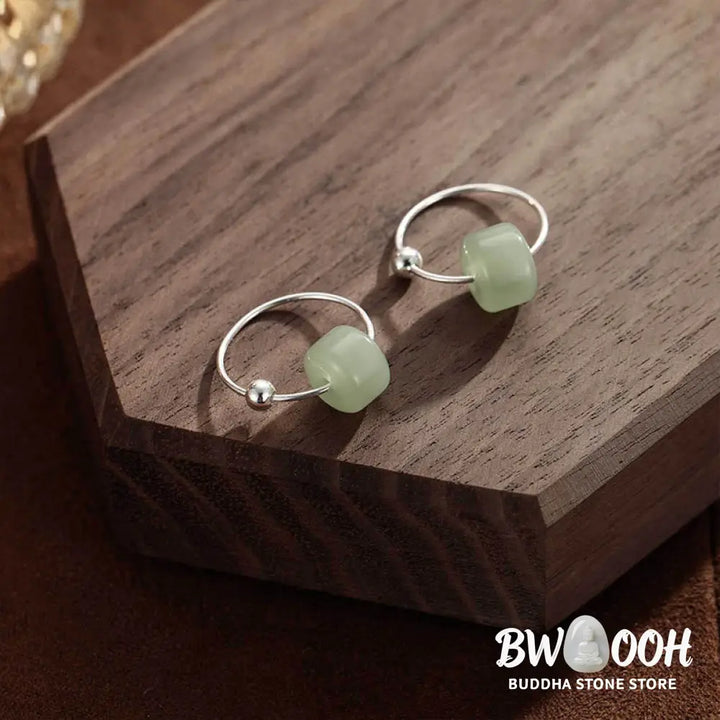 Buddha Stones 925 Sterling Silver Hetian Jade Prosperity Earrings - Hetian Jade(925 Sterling Silver Posts) - Earrings