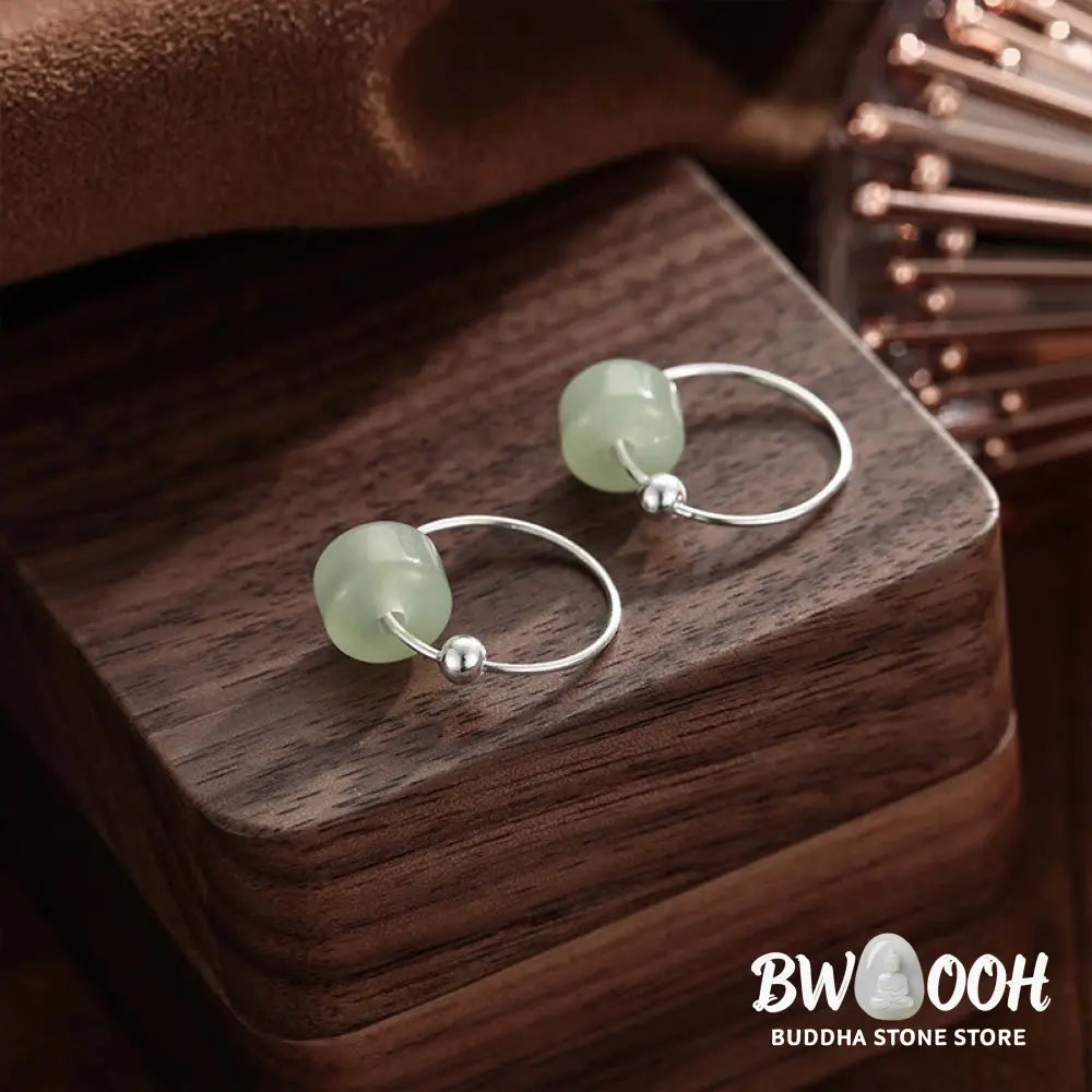 Buddha Stones 925 Sterling Silver Hetian Jade Prosperity Earrings - Hetian Jade(925 Sterling Silver Posts) - Earrings