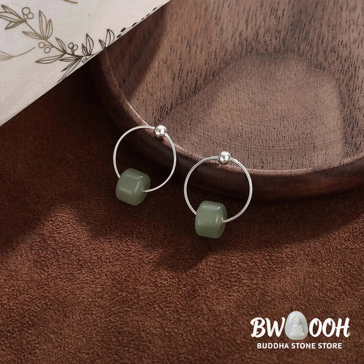 Buddha Stones 925 Sterling Silver Hetian Jade Prosperity Earrings - Hetian Jade(925 Sterling Silver Posts) - Earrings