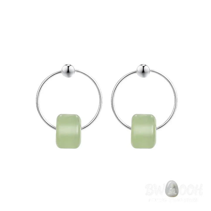 Buddha Stones 925 Sterling Silver Hetian Jade Prosperity Earrings - Hetian Jade(925 Sterling Silver Posts) - Earrings