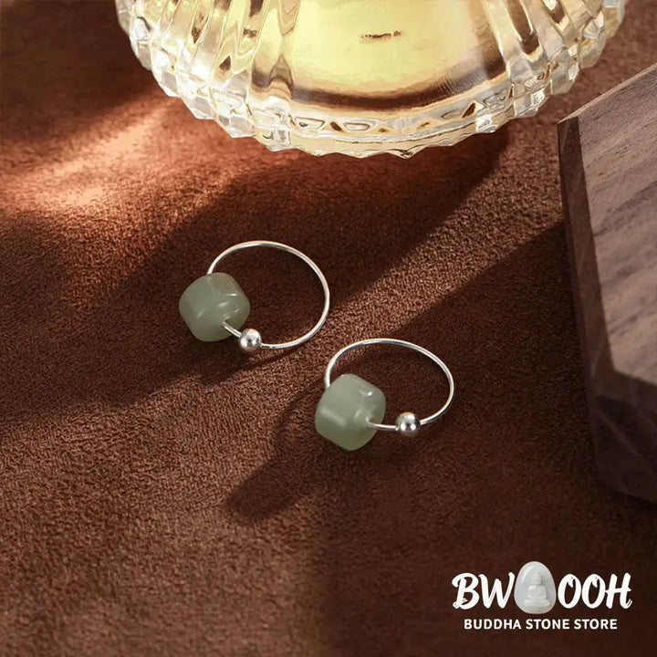 Buddha Stones 925 Sterling Silver Hetian Jade Prosperity Earrings - Hetian Jade(925 Sterling Silver Posts) - Earrings