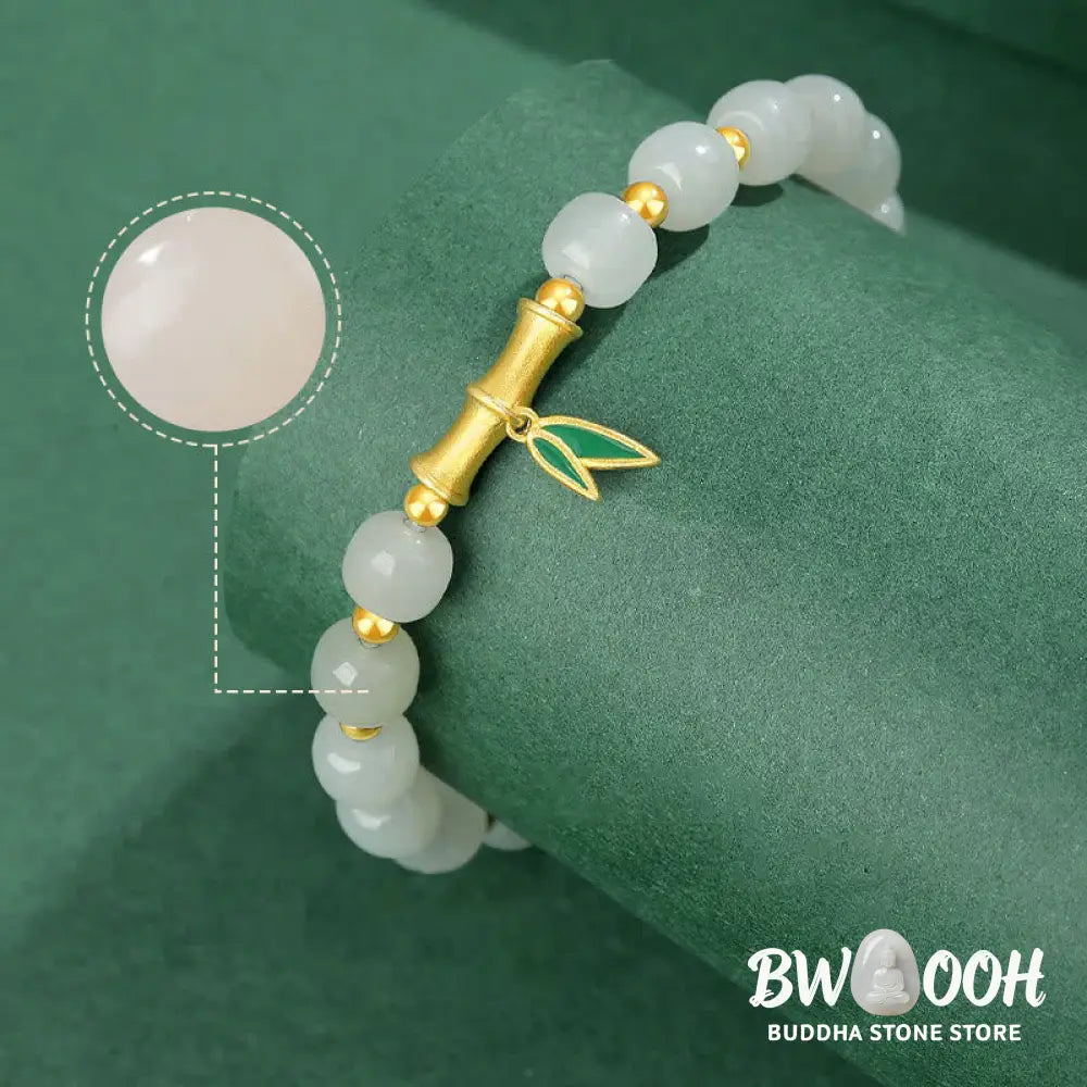 Buddha Stones 925 Sterling Silver Hetian White Jade Bamboo Luck Bracelet - BWOOOH - Hetian White