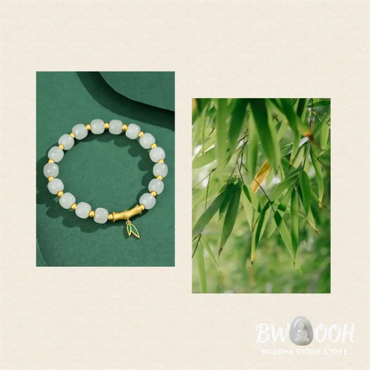 Buddha Stones 925 Sterling Silver Hetian White Jade Bamboo Luck Bracelet - BWOOOH - Hetian White