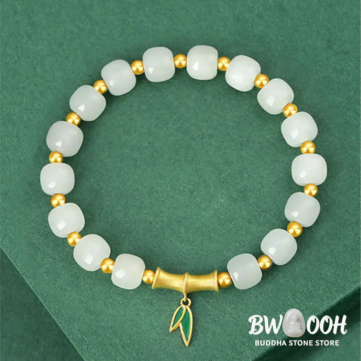 Buddha Stones 925 Sterling Silver Hetian White Jade Bamboo Luck Bracelet - BWOOOH - Hetian White