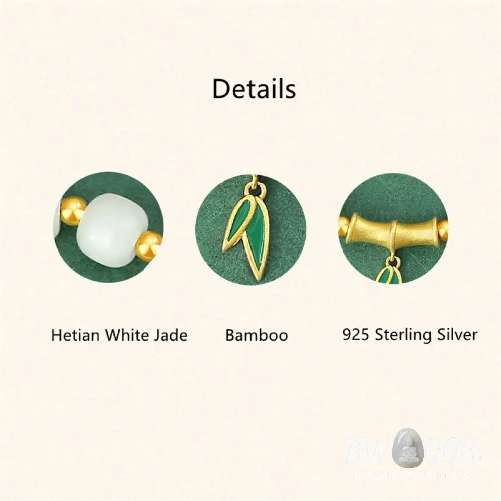 Buddha Stones 925 Sterling Silver Hetian White Jade Bamboo Luck Bracelet - BWOOOH - Hetian White