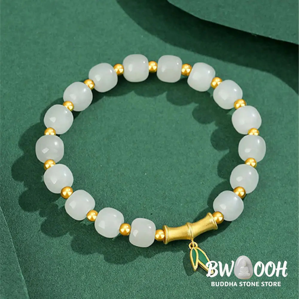 Buddha Stones 925 Sterling Silver Hetian White Jade Bamboo Luck Bracelet - BWOOOH - Hetian White