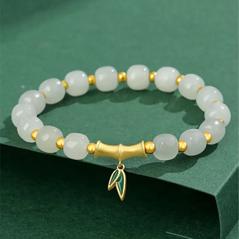BWOOOH 925 Sterling Silver Hetian White Jade Bamboo Luck Bracelet - BWOOOH - Hetian White