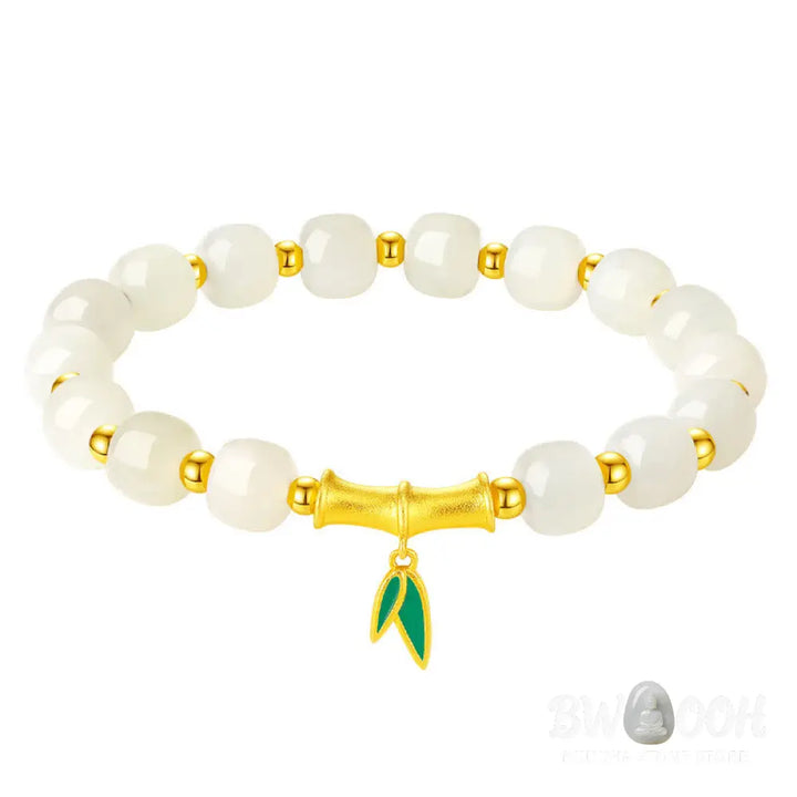 Buddha Stones 925 Sterling Silver Hetian White Jade Bamboo Luck Bracelet - BWOOOH - Hetian White