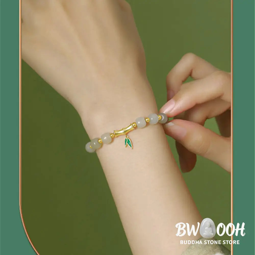 Buddha Stones 925 Sterling Silver Hetian White Jade Bamboo Luck Bracelet - BWOOOH - Hetian White