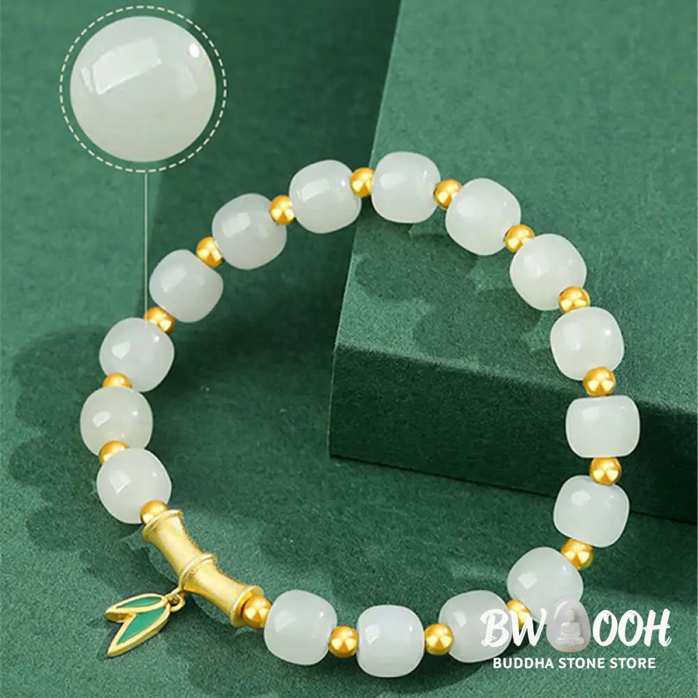 Buddha Stones 925 Sterling Silver Hetian White Jade Bamboo Luck Bracelet - BWOOOH - Hetian White