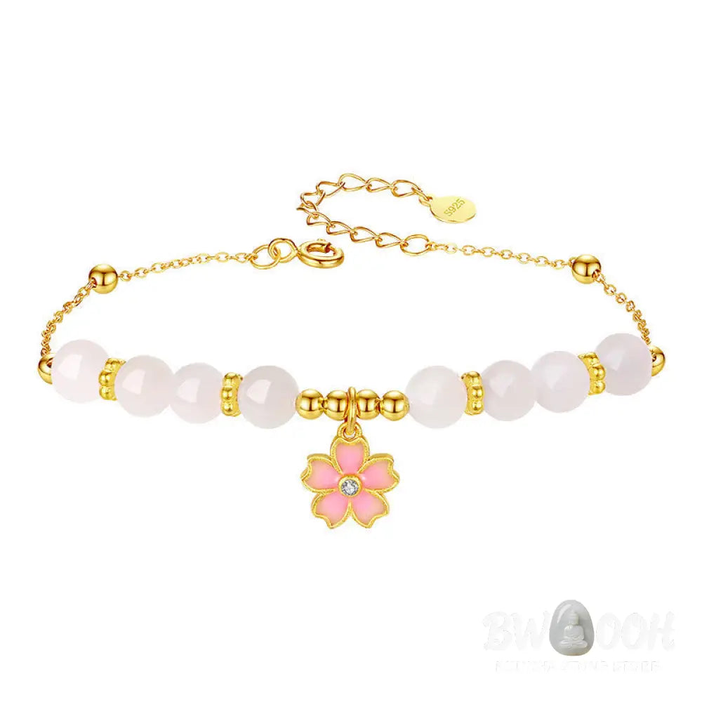 Buddha Stones 925 Sterling Silver Hetian White Jade Cherry Blossom Protection Bracelet - BWOOOH - White