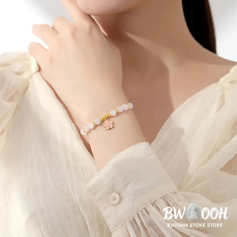 Buddha Stones 925 Sterling Silver Hetian White Jade Cherry Blossom Protection Bracelet - BWOOOH - White