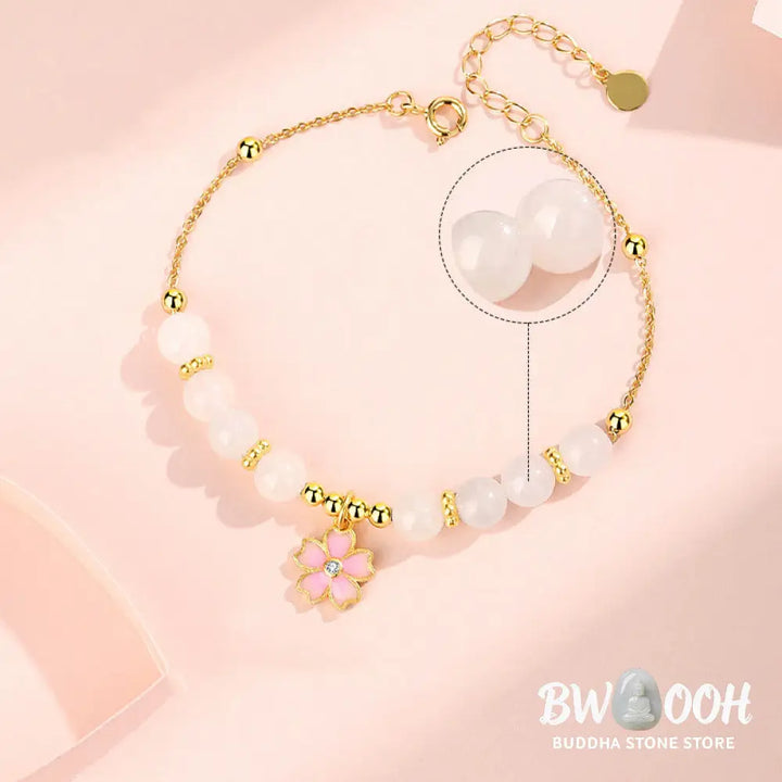 Buddha Stones 925 Sterling Silver Hetian White Jade Cherry Blossom Protection Bracelet - BWOOOH - White