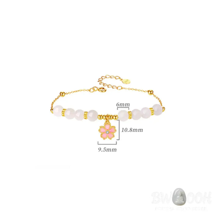 Buddha Stones 925 Sterling Silver Hetian White Jade Cherry Blossom Protection Bracelet - BWOOOH - White