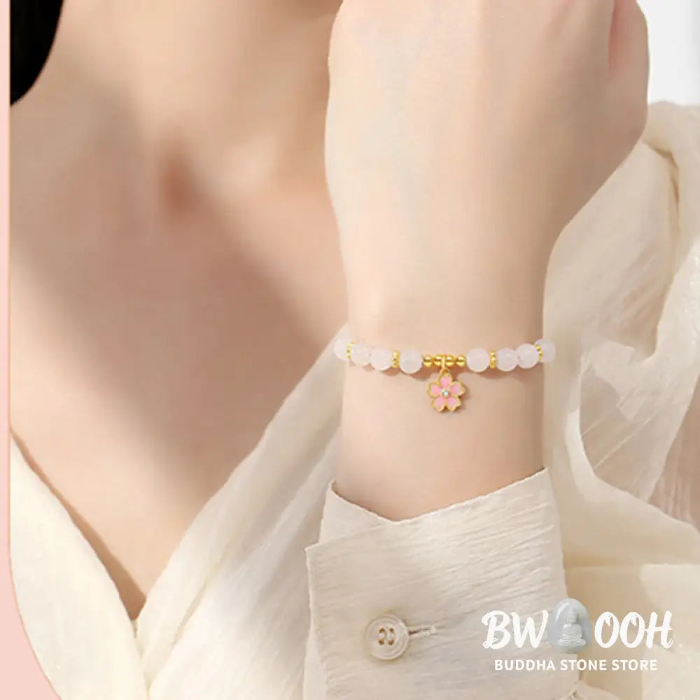 Buddha Stones 925 Sterling Silver Hetian White Jade Cherry Blossom Protection Bracelet - BWOOOH - White