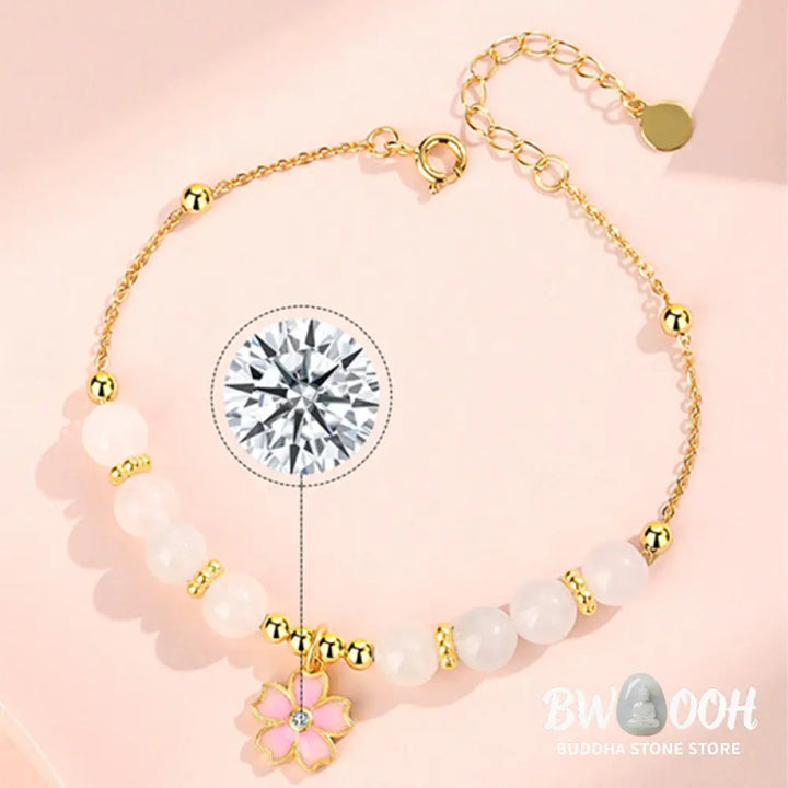 Buddha Stones 925 Sterling Silver Hetian White Jade Cherry Blossom Protection Bracelet - BWOOOH - White