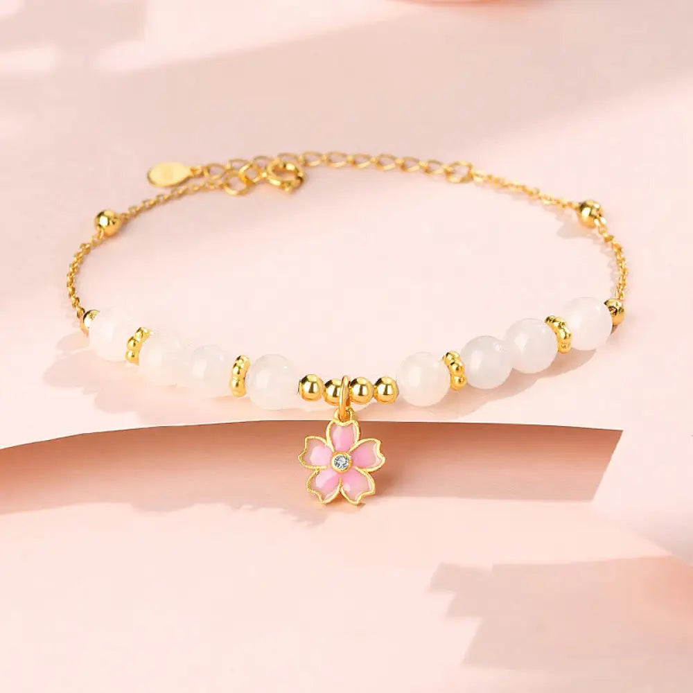 BWOOOH 925 Sterling Silver Hetian White Jade Cherry Blossom Protection Bracelet - BWOOOH - White