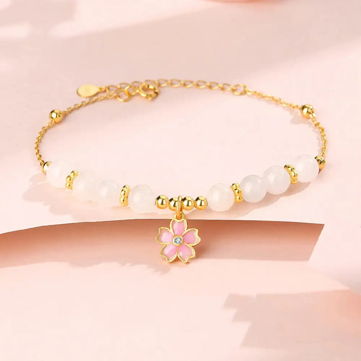 BWOOOH 925 Sterling Silver Hetian White Jade Cherry Blossom Protection Bracelet - BWOOOH - White