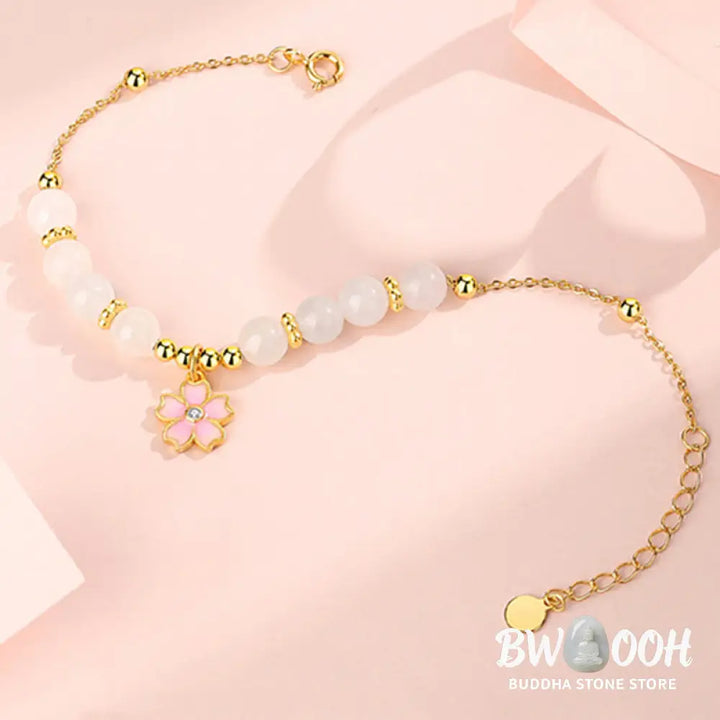 Buddha Stones 925 Sterling Silver Hetian White Jade Cherry Blossom Protection Bracelet - BWOOOH - White