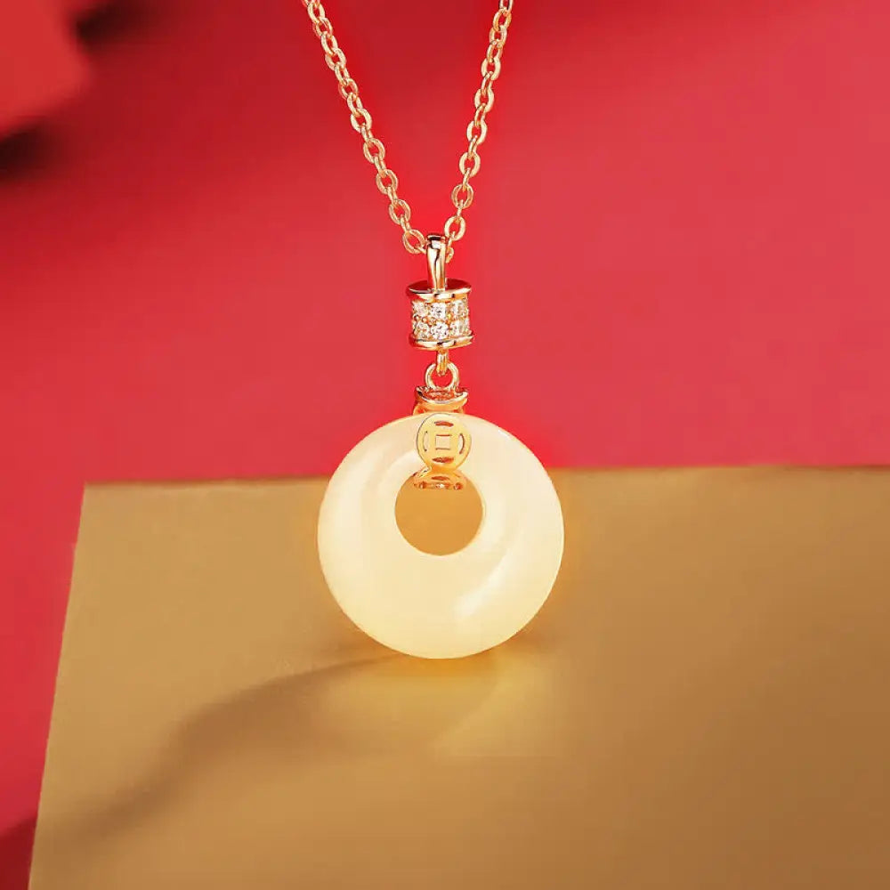 BWOOOH 925 sterling silver Hetian white jade coin flower peace buckle luck necklace pendant