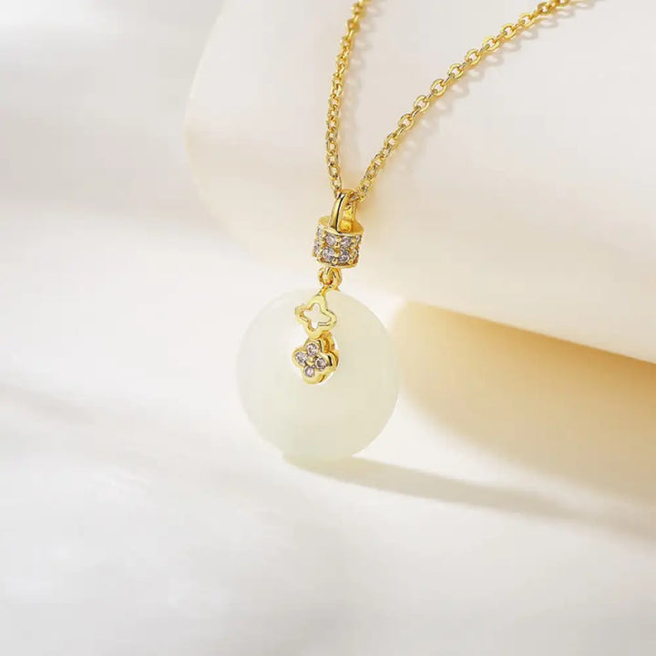 Buddha Stones 925 Sterling Silver Hetian White Jade Coin Flower Peace Buckle Luck Necklace Pendant - BWOOOH - Flower
