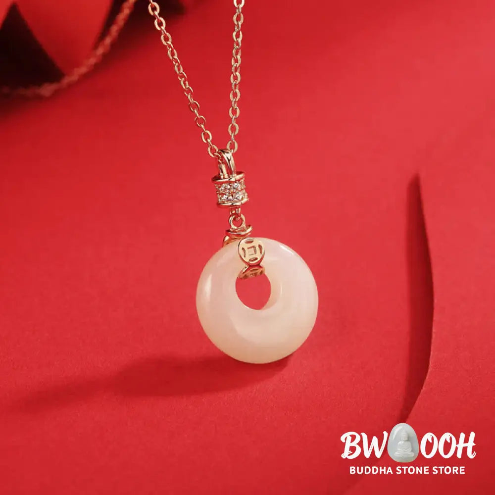Buddha Stones 925 Sterling Silver Hetian White Jade Coin Flower Peace Buckle Luck Necklace Pendant - BWOOOH - Necklaces