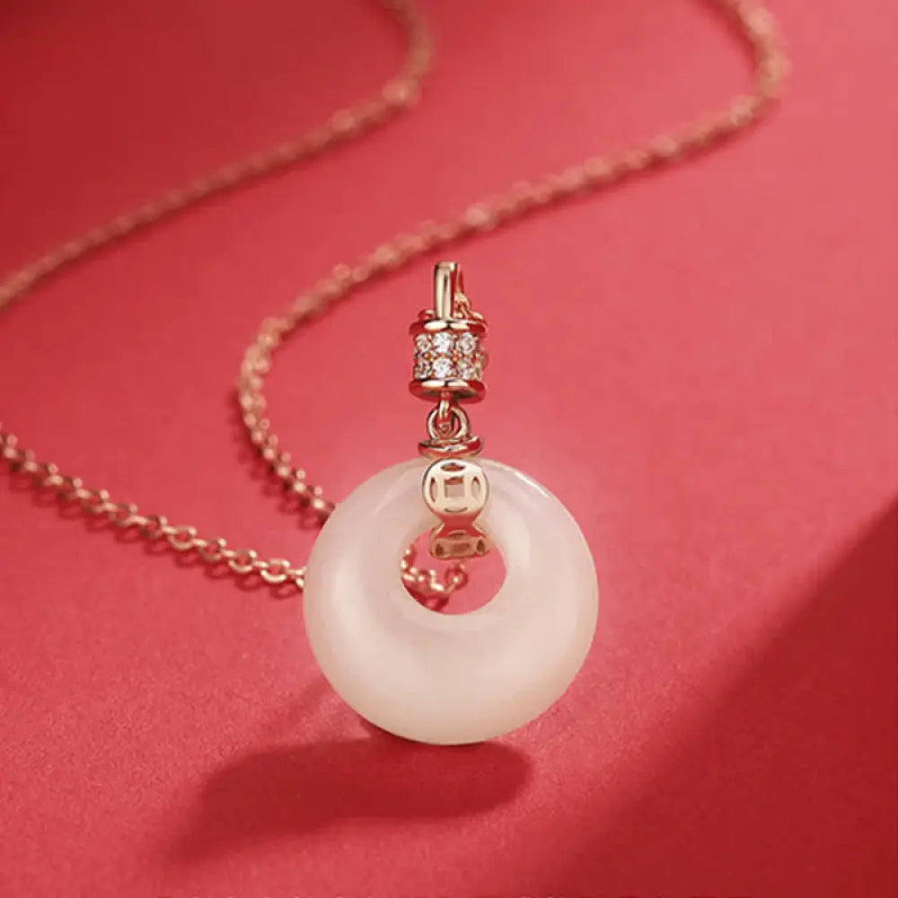 Buddha Stones 925 Sterling Silver Hetian White Jade Coin Flower Peace Buckle Luck Necklace Pendant - BWOOOH - Coin