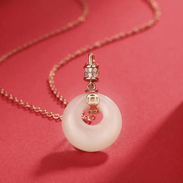 Buddha Stones 925 Sterling Silver Hetian White Jade Coin Flower Peace Buckle Luck Necklace Pendant - BWOOOH - Coin