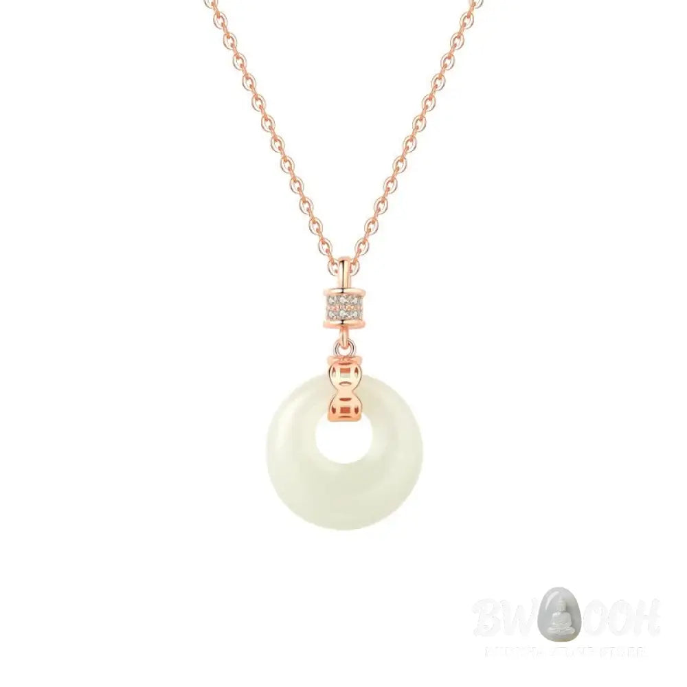 Buddha Stones 925 Sterling Silver Hetian White Jade Coin Flower Peace Buckle Luck Necklace Pendant - BWOOOH - Necklaces