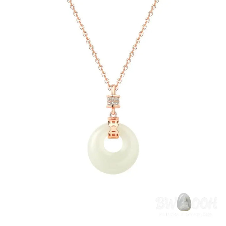 Buddha Stones 925 Sterling Silver Hetian White Jade Coin Flower Peace Buckle Luck Necklace Pendant - BWOOOH - Necklaces