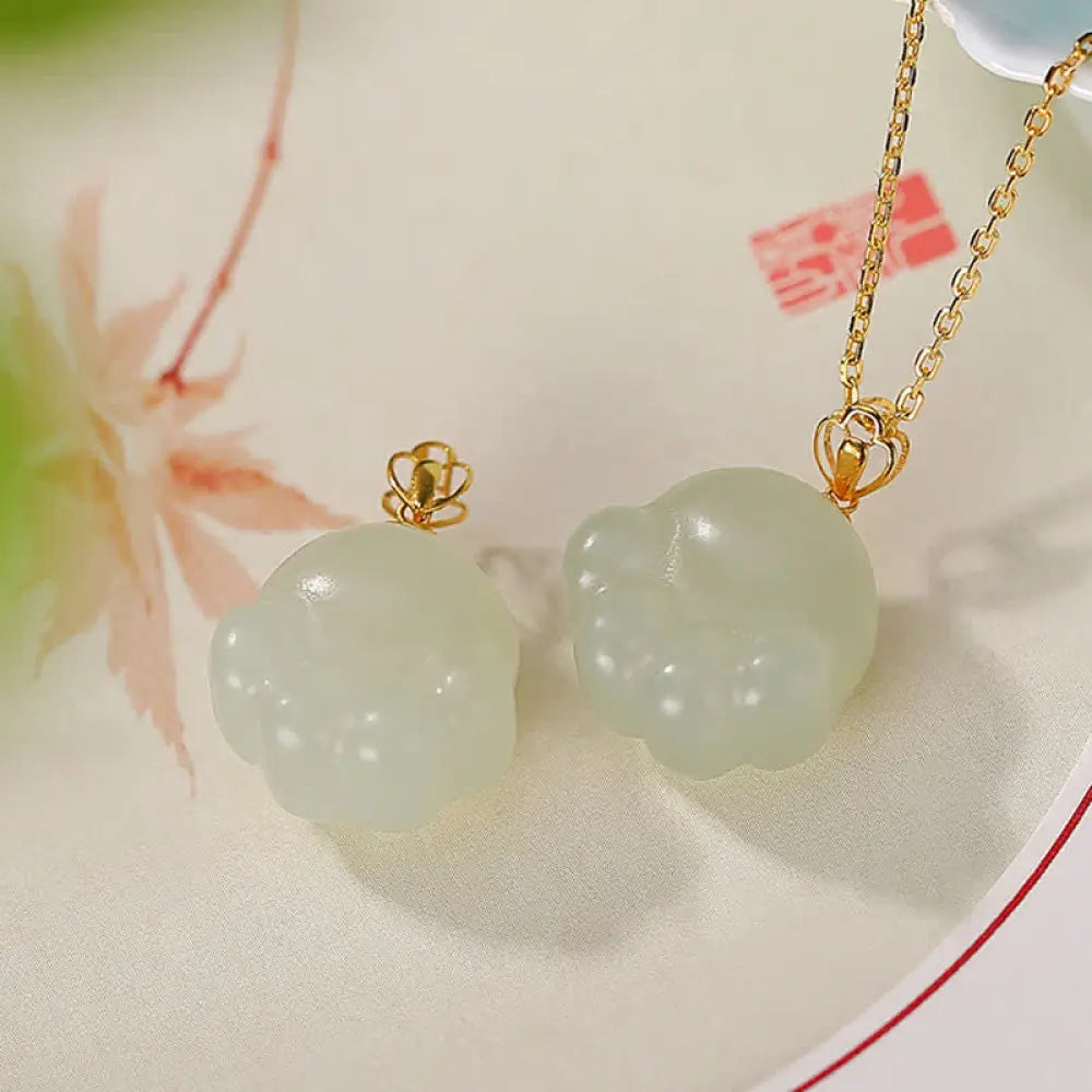 Buddha Stones Buddha Stones 925 Sterling Silver Hetian White Jade Cute Cat Paw Luck Necklace Pendant - BWOOOH - Handcrafted 925 Sterling Silver jewelry