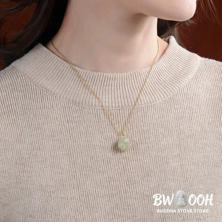 Buddha Stones 925 Sterling Silver Hetian White Jade Cute Cat Paw Luck Necklace Pendant - BWOOOH - Hetian White