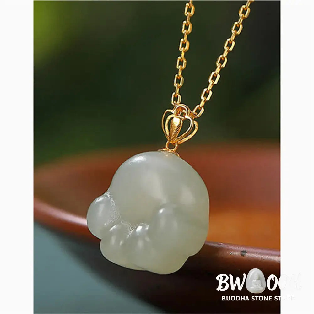 Buddha Stones 925 Sterling Silver Hetian White Jade Cute Cat Paw Luck Necklace Pendant - BWOOOH - Hetian White